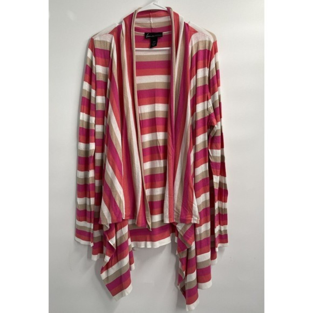 Lane Bryant 18/20 Cardigan Women Pink Striped Draped Waterfall Open Front